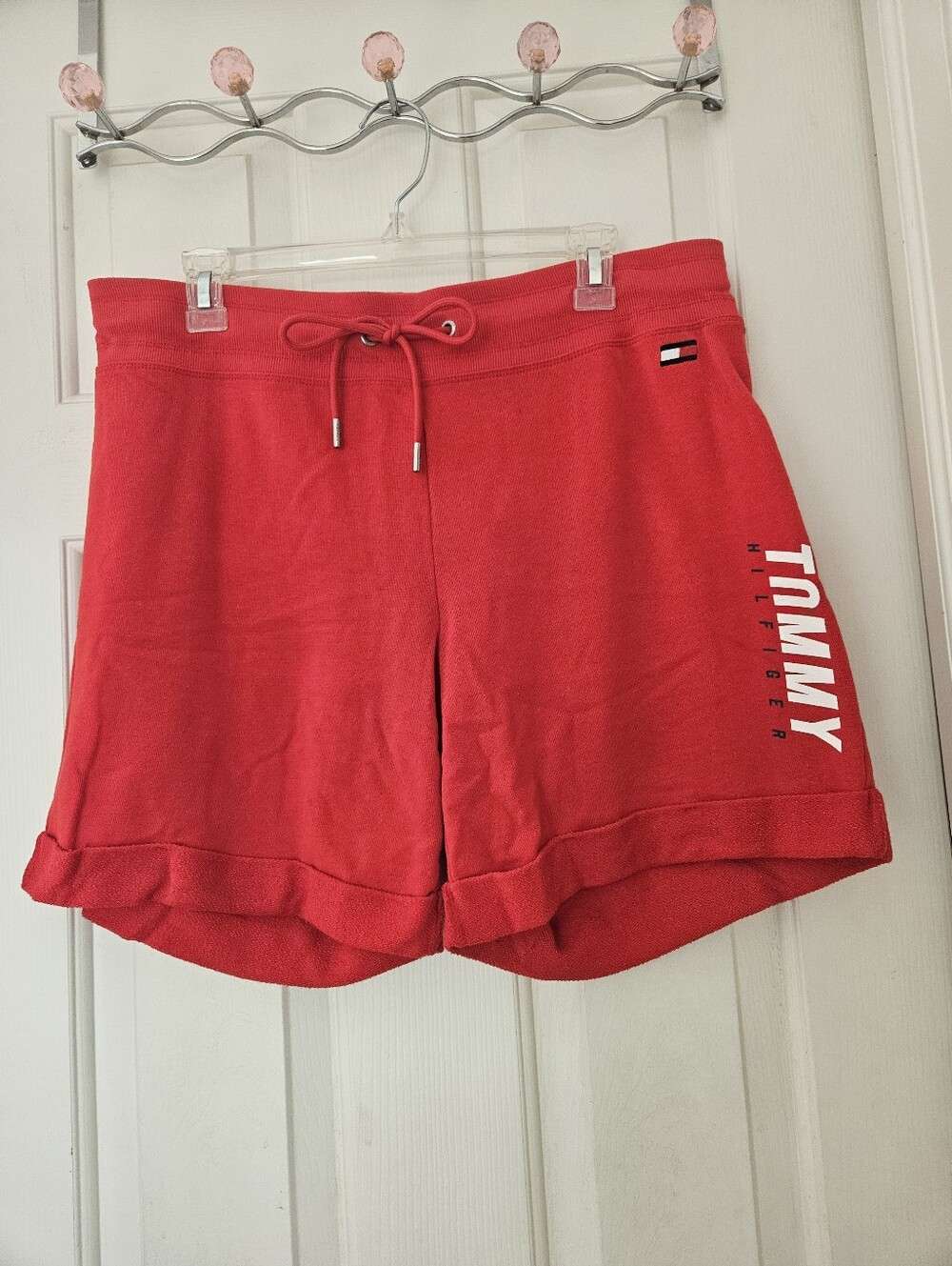Tommy Hilfiger Red Logo Fleece Drawstring Women's Shorts